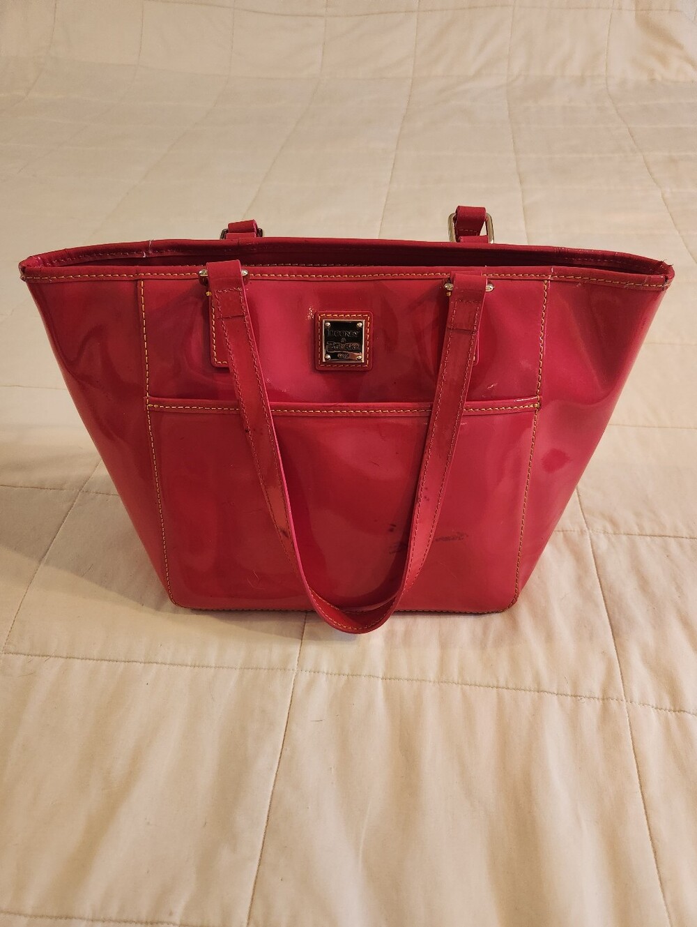 Dooney & Bourke Salem Red Patent Leather Tote Satchel Shoulder Bag Flawed READ